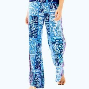 Lilly Pulitzer Indigo Lied Back Bal Harbour Palazza Pants Mid Rise Sz L